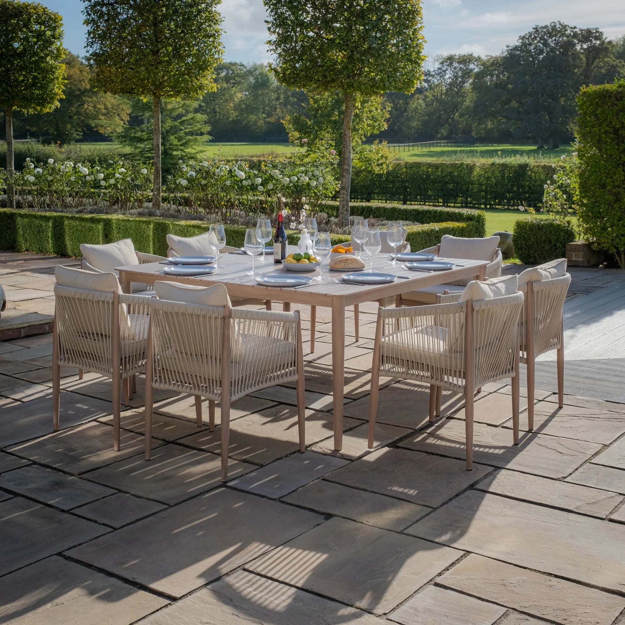 Santorini Outdoor Cream & Taupe Rope Weave 8 Seater Dining Set Outdoor