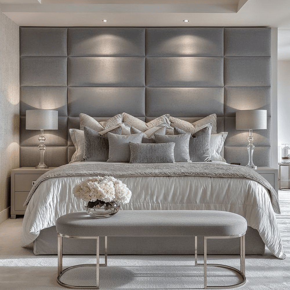 Sapphira Grey & Silver Curved Bench Furniture