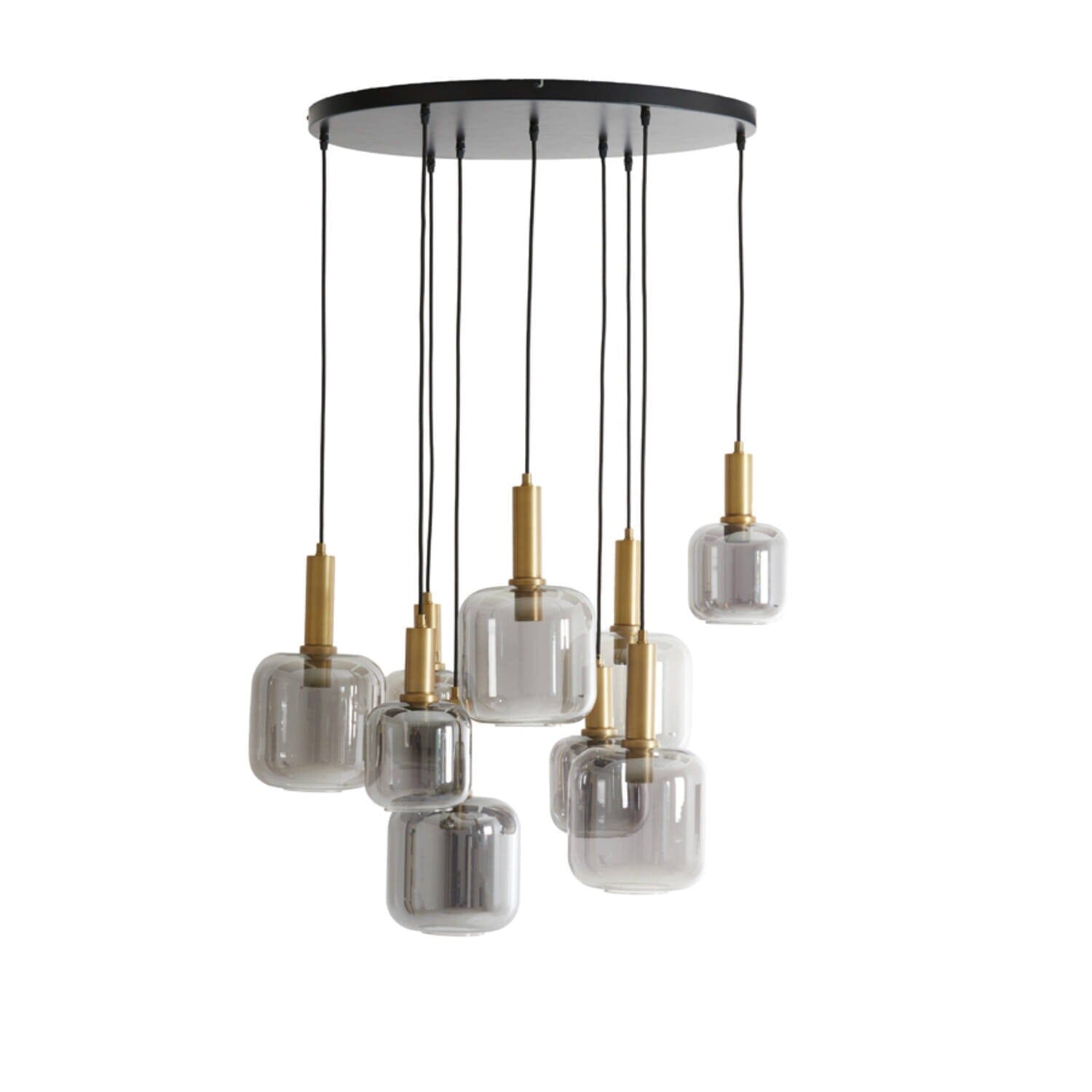 Sarille Antique Gold & Smoked Glass 9 Pendant Ceiling Light Lighting