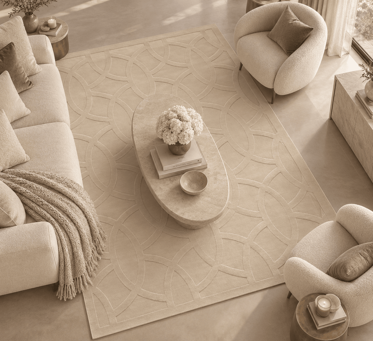 Sarre Cream Geometric Pattern Rug Textiles