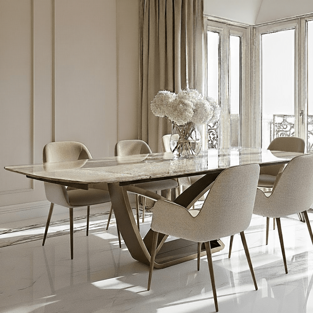 Sarzana Bronze Extending Rectangular Dining Table with Stone Top Furniture