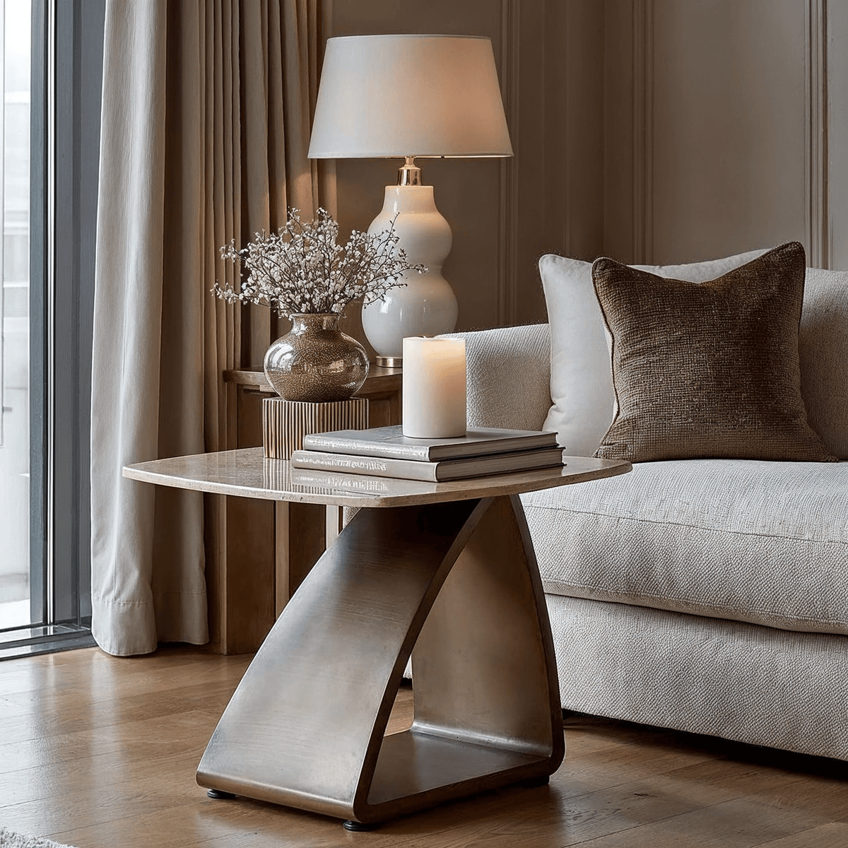 Sarzana Bronze Side Table with Stone Top Furniture