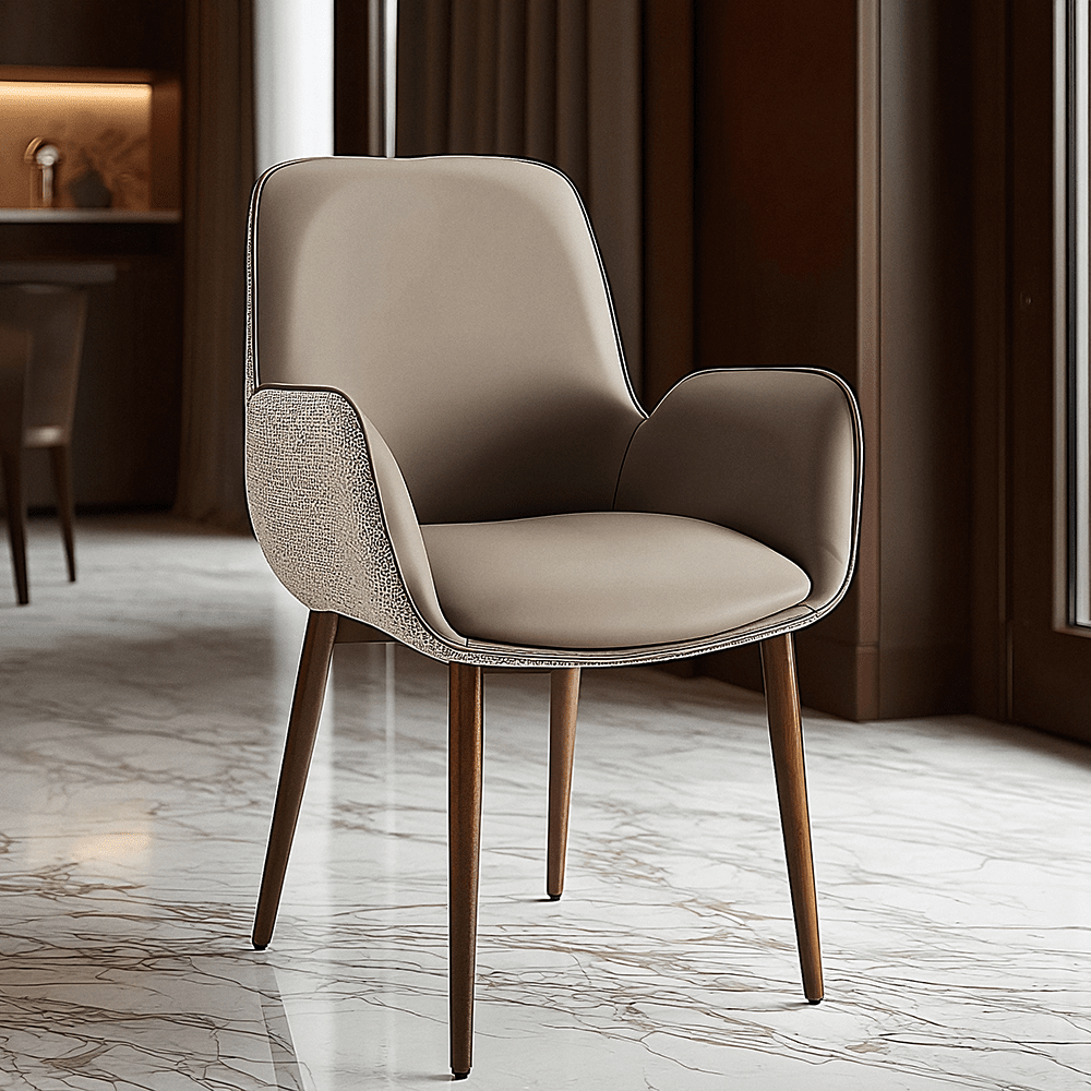 Sarzana Mocha PU Dining Chair with Textured Fabric Back & Bronze Legs Furniture