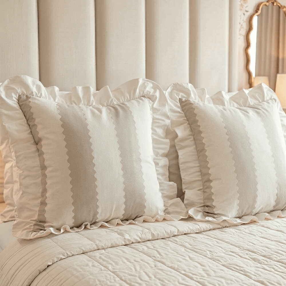 Sasha Oatmeal Striped Frilled Edge Cushion- 45x45cm Textiles