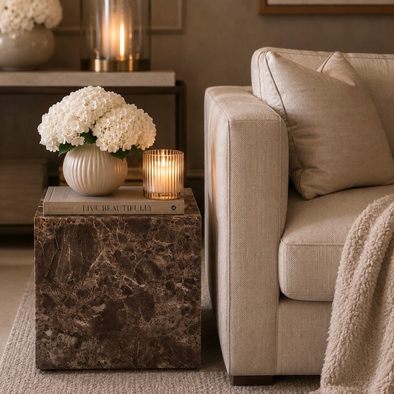 Savannah Brown Marble Effect Side Table Furniture