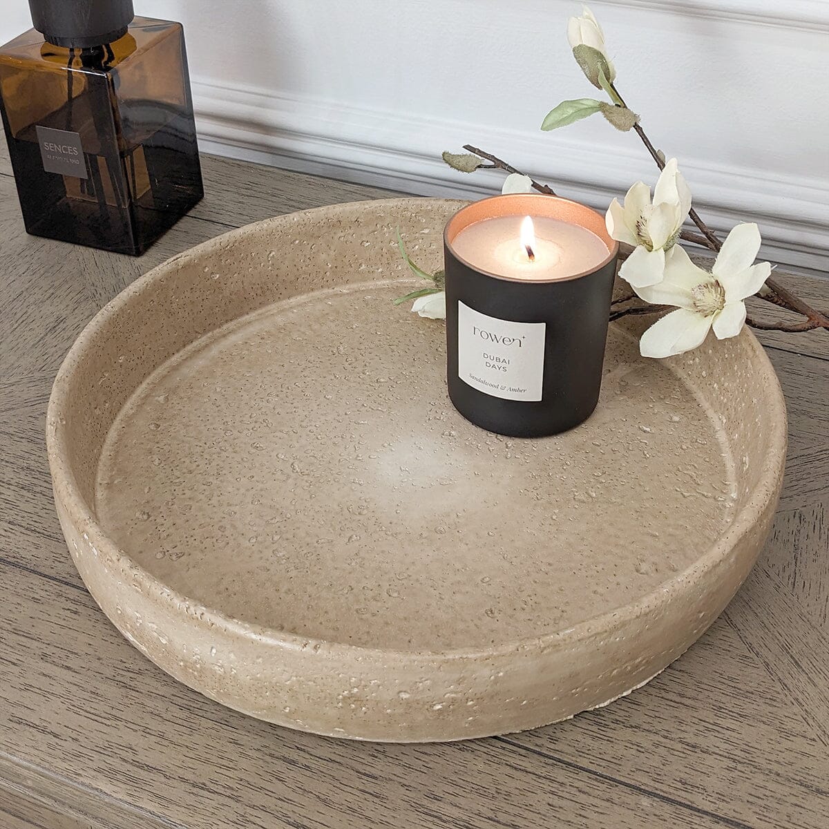 Seanna Taupe Distressed Round Decorative Tray Accessories