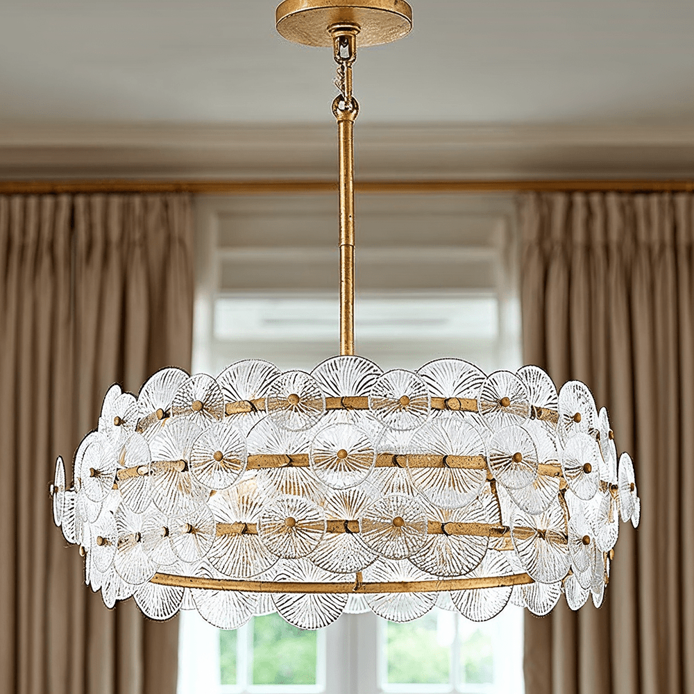 Selene Gold 6 Light Chandelier with Round Glass Detailing Lighting