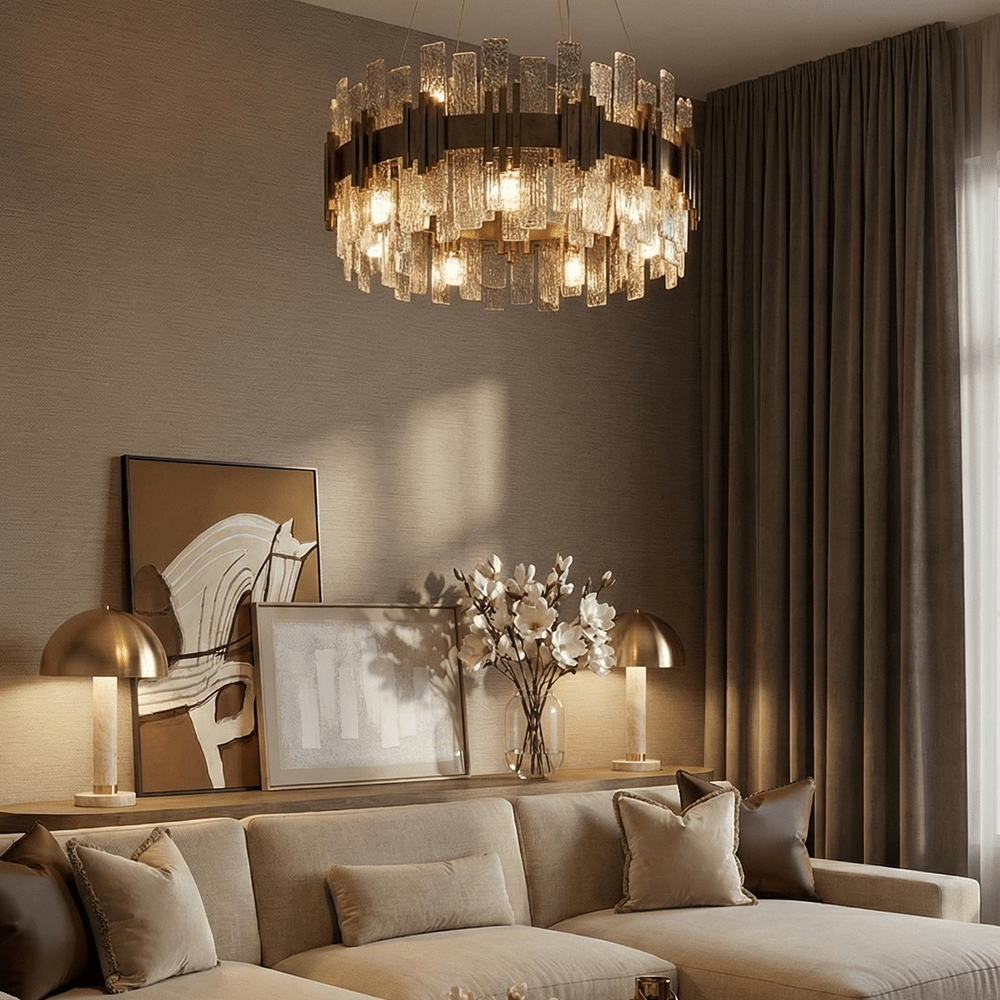 Selestia Large Aged Brass & Glass Statement Ceiling Light Lighting