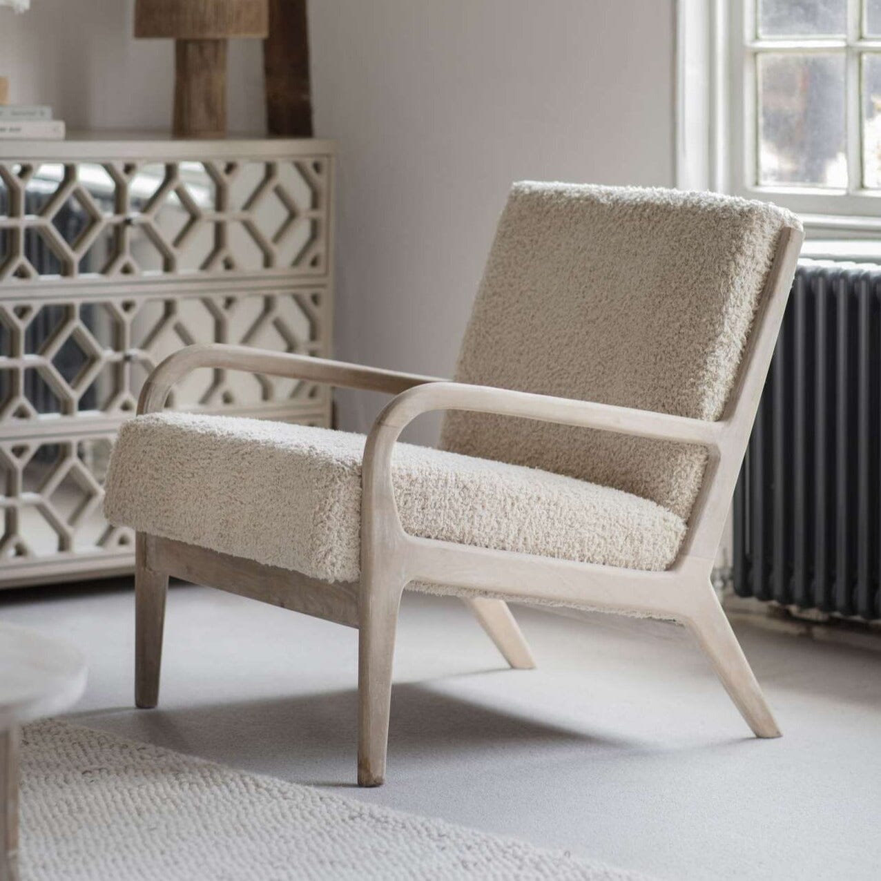 Serena Cream Teddy & Whitewash Wood Accent Chair Furniture