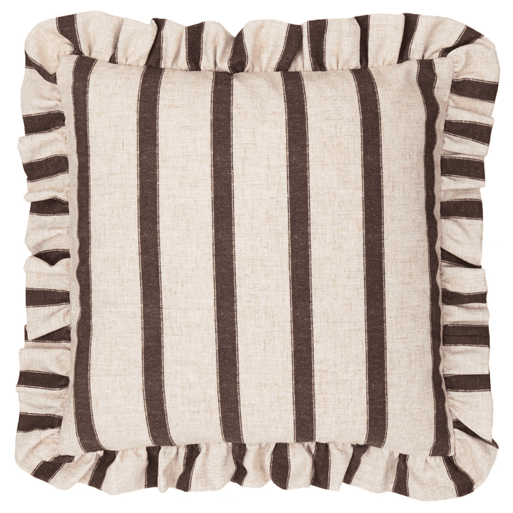 Sheline Chocolate Striped Feather Filled Cushion with Frilled Edge - 45x45cm Textiles