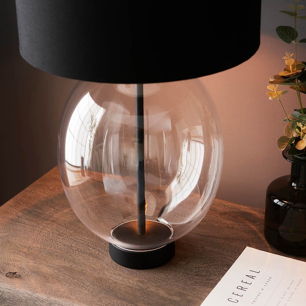 Simone Oval Glass Touch Lamp with Black Shade Lighting