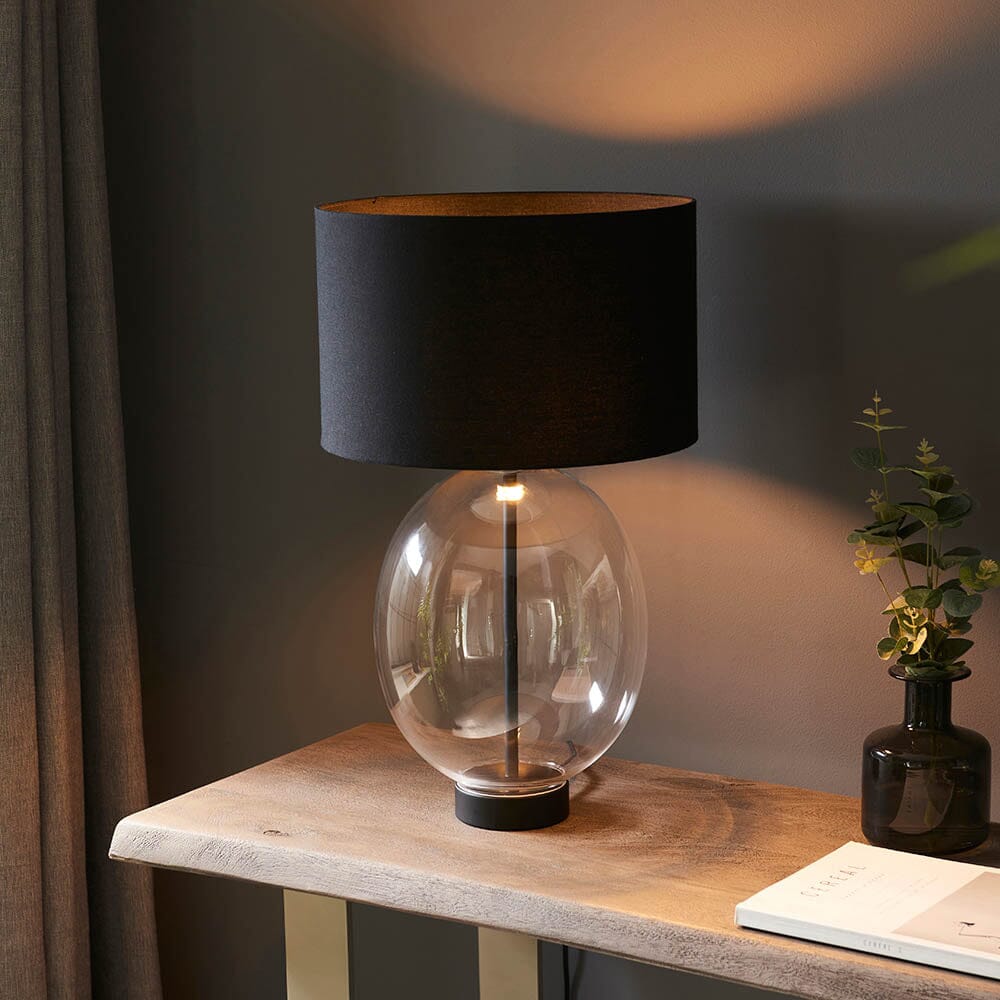 Simone Oval Glass Touch Lamp with Black Shade Lighting