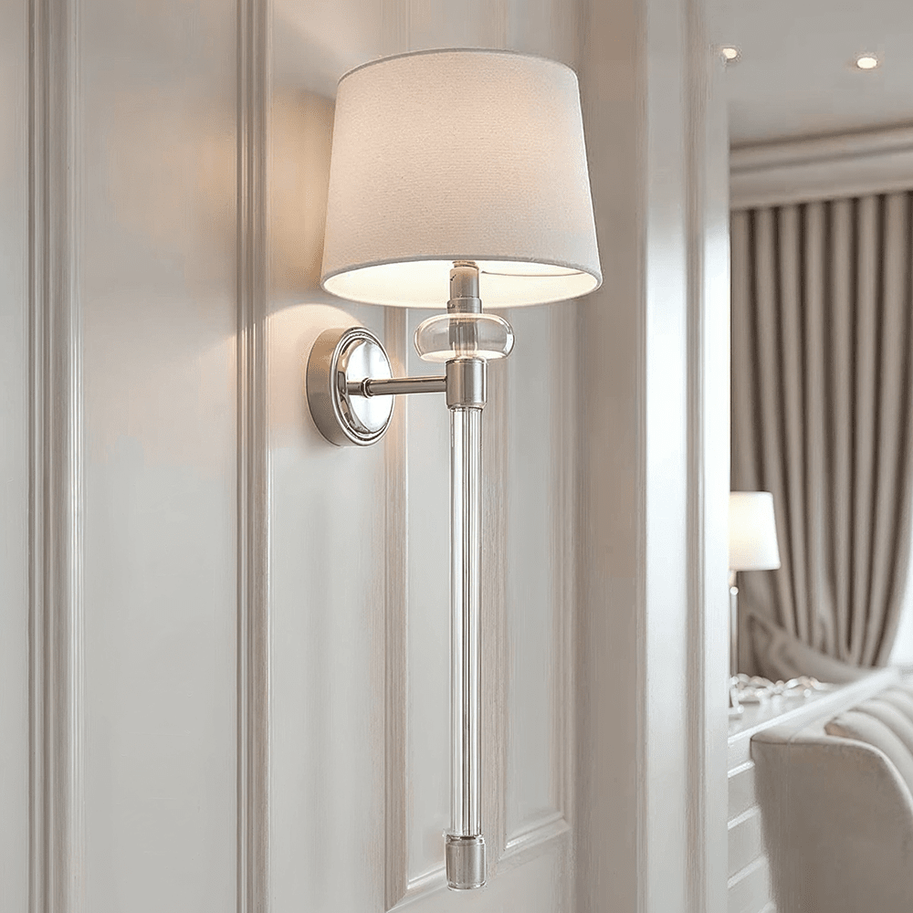 Smithson Chrome & Glass Wall Light with White Shade Lighting