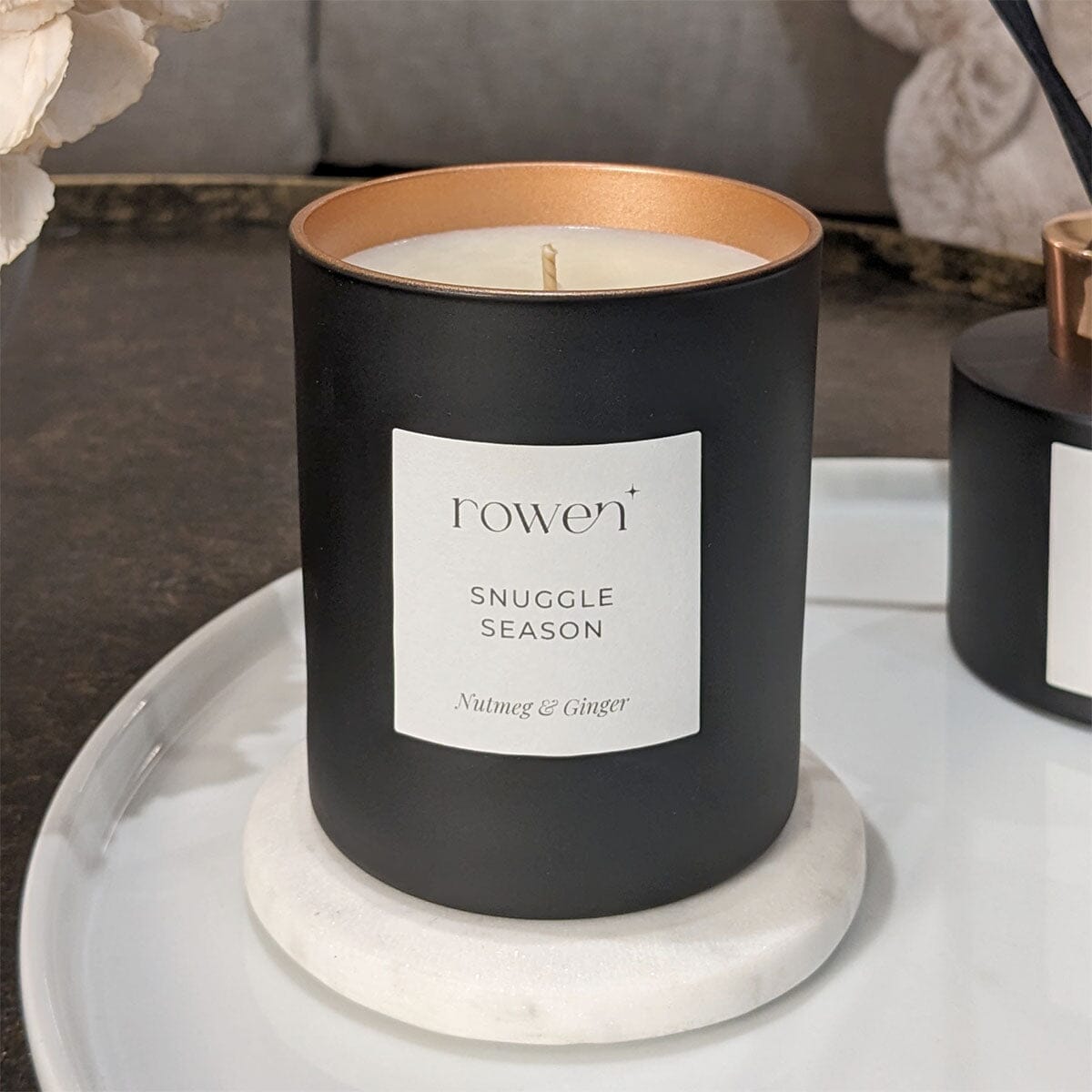 Snuggle Season Black & Rose Gold Scented Candle - Nutmeg & Ginger Fragrance