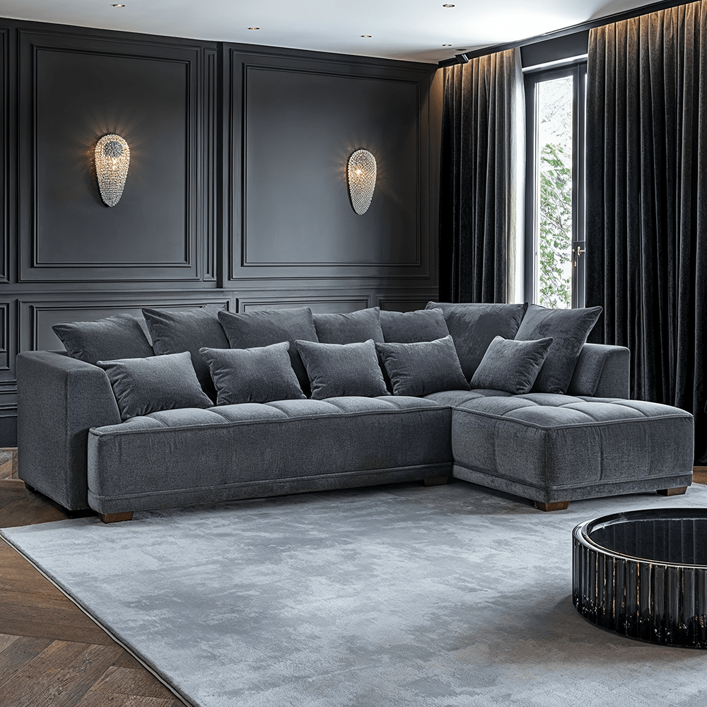 Sofia Steel Velvet Pillowback Right Hand Facing Chaise End Sofa Sofa