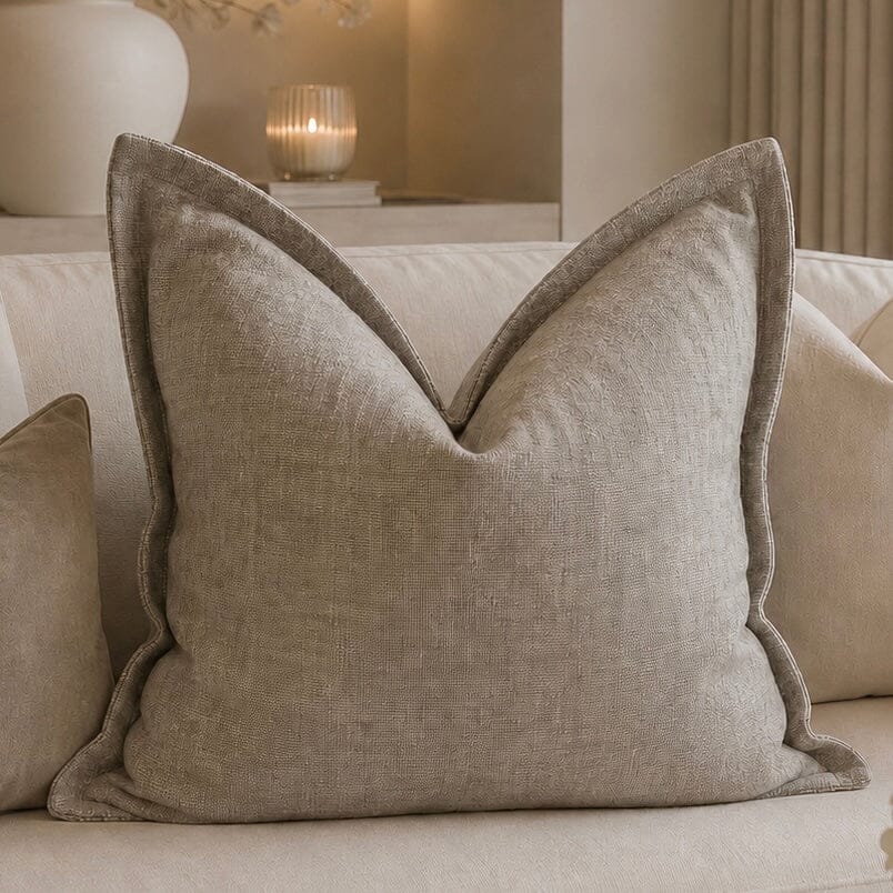 Souffle Taupe Woven Cushion with Oxford Border - 50x50cm Textiles