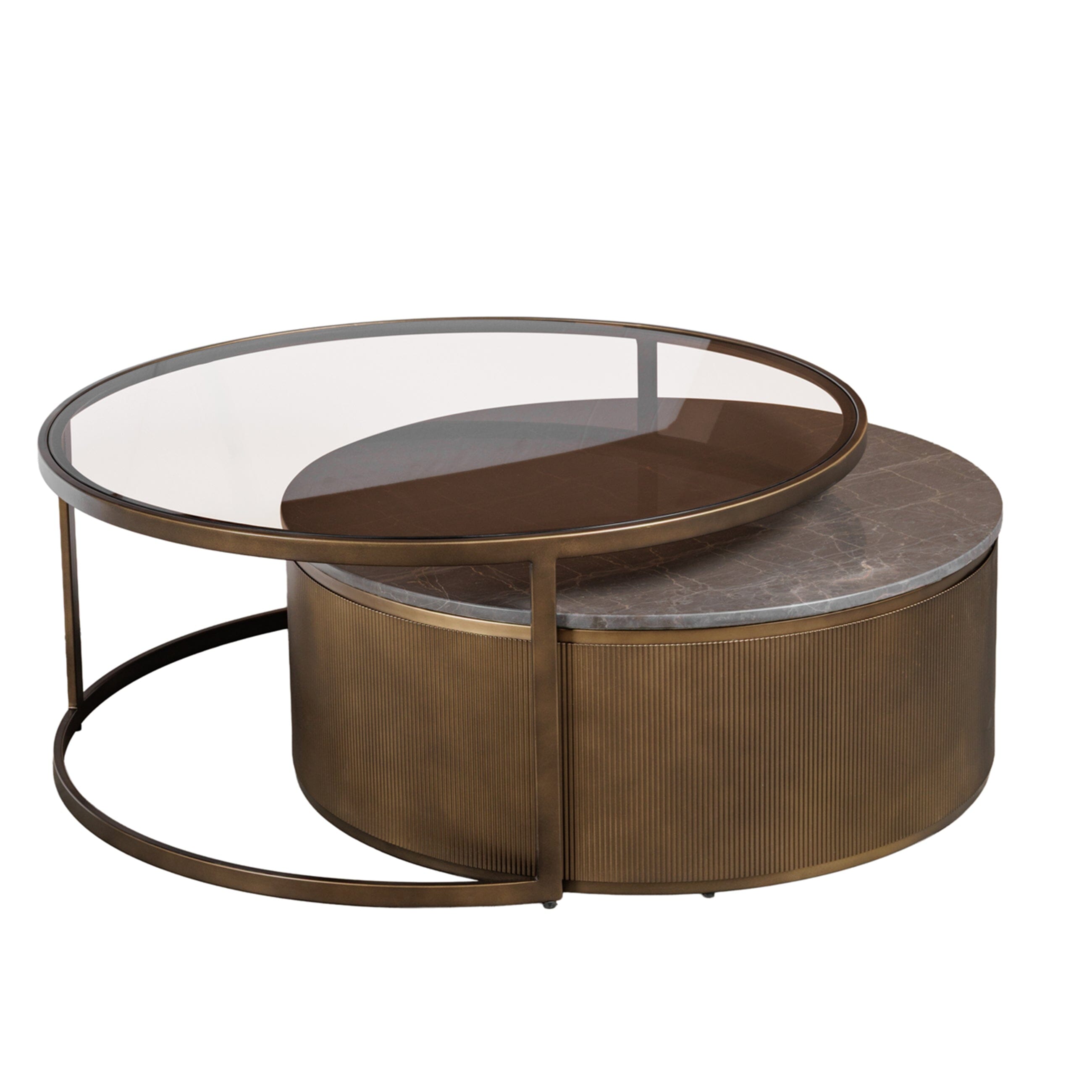 Sovana Antique Brass Nesting Coffee Tables with Grey Marble and Glass Top Furniture