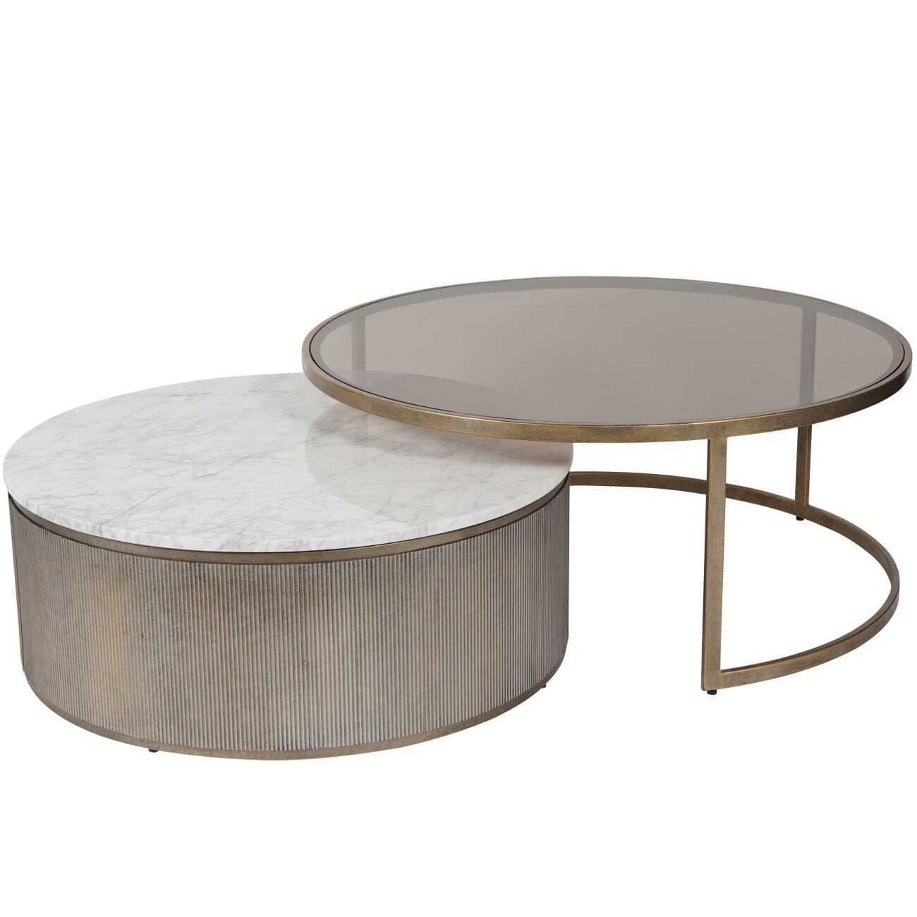 Sovana Antique Brass Nesting Coffee Tables with Marble and Glass Top Furniture