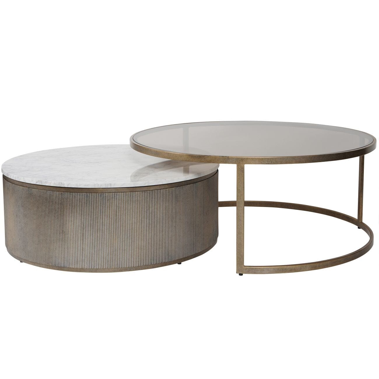 Sovana Antique Brass Nesting Coffee Tables with Marble and Glass Top Furniture