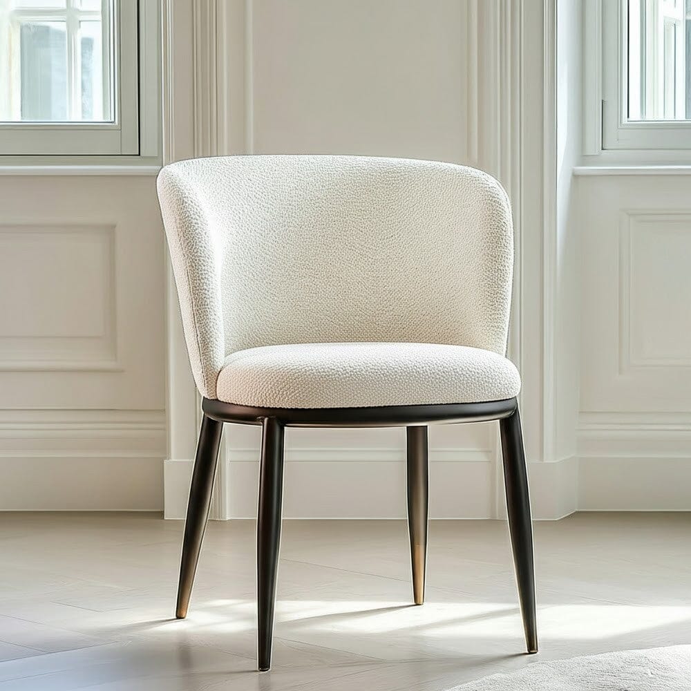 Stasi Off White Boucle Curved Dining Chair with Black Legs Furniture