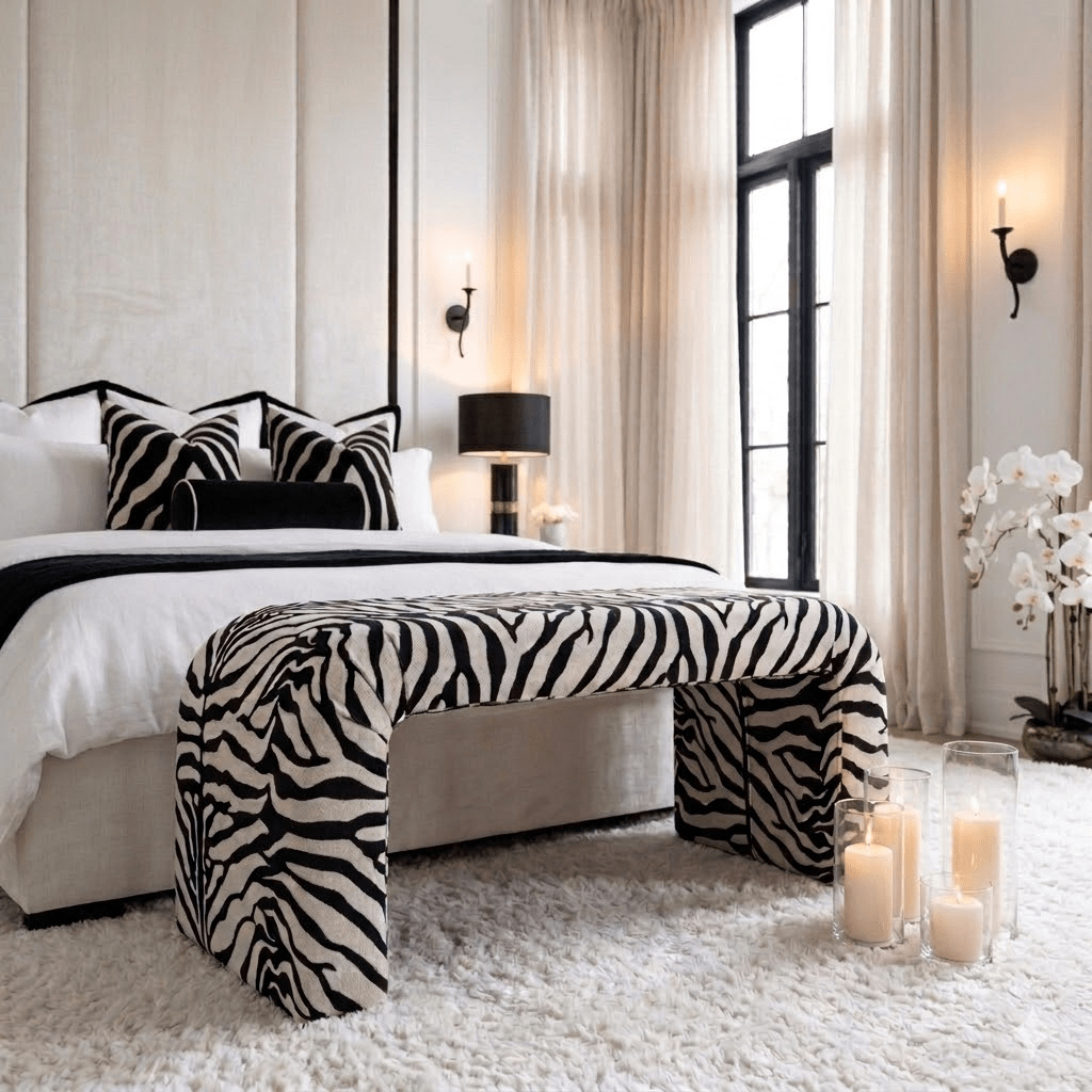 Sterling Monochrome Zebra Print Curved Bench Furniture