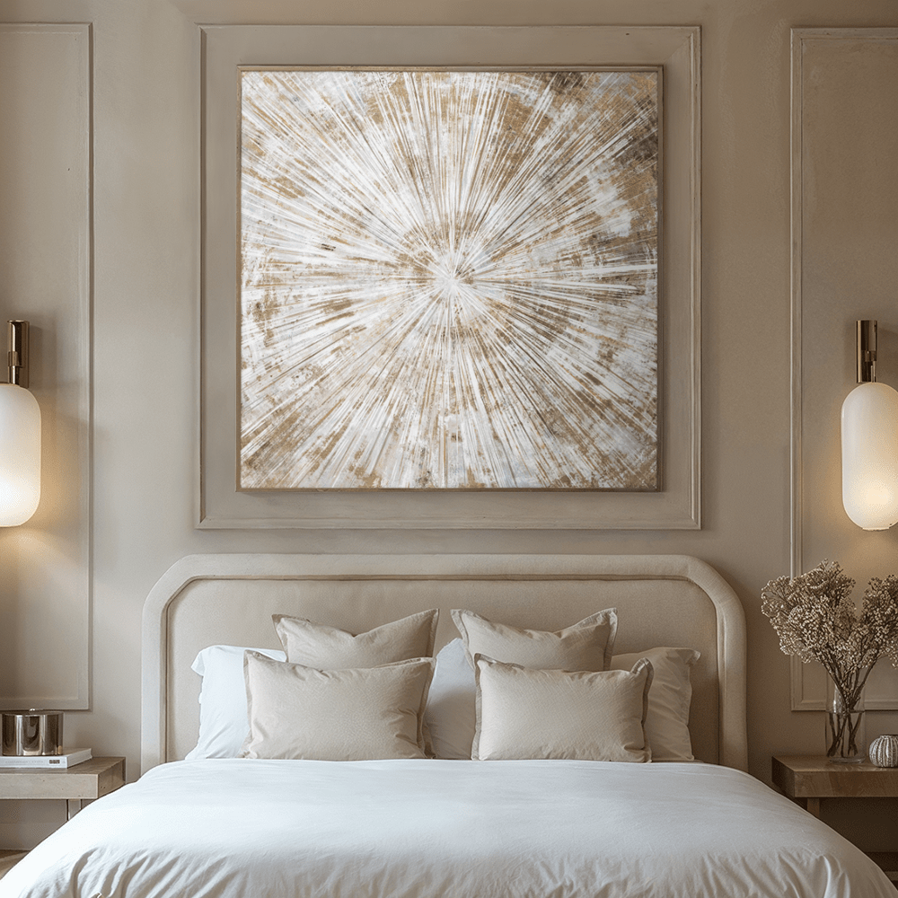Sunburst Cream & Gold Framed Canvas Wall Art Accessories