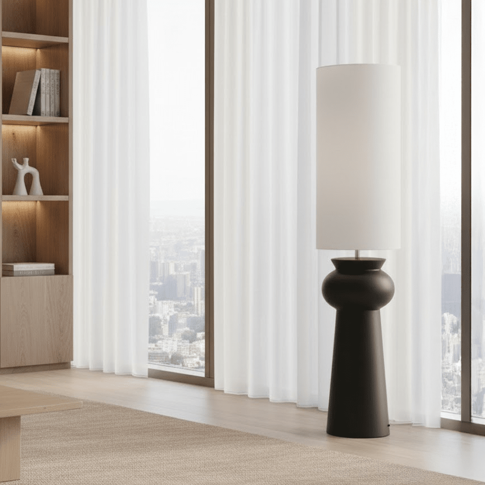 Susille Black Ceramic Floor Lamp with White Shade Lighting