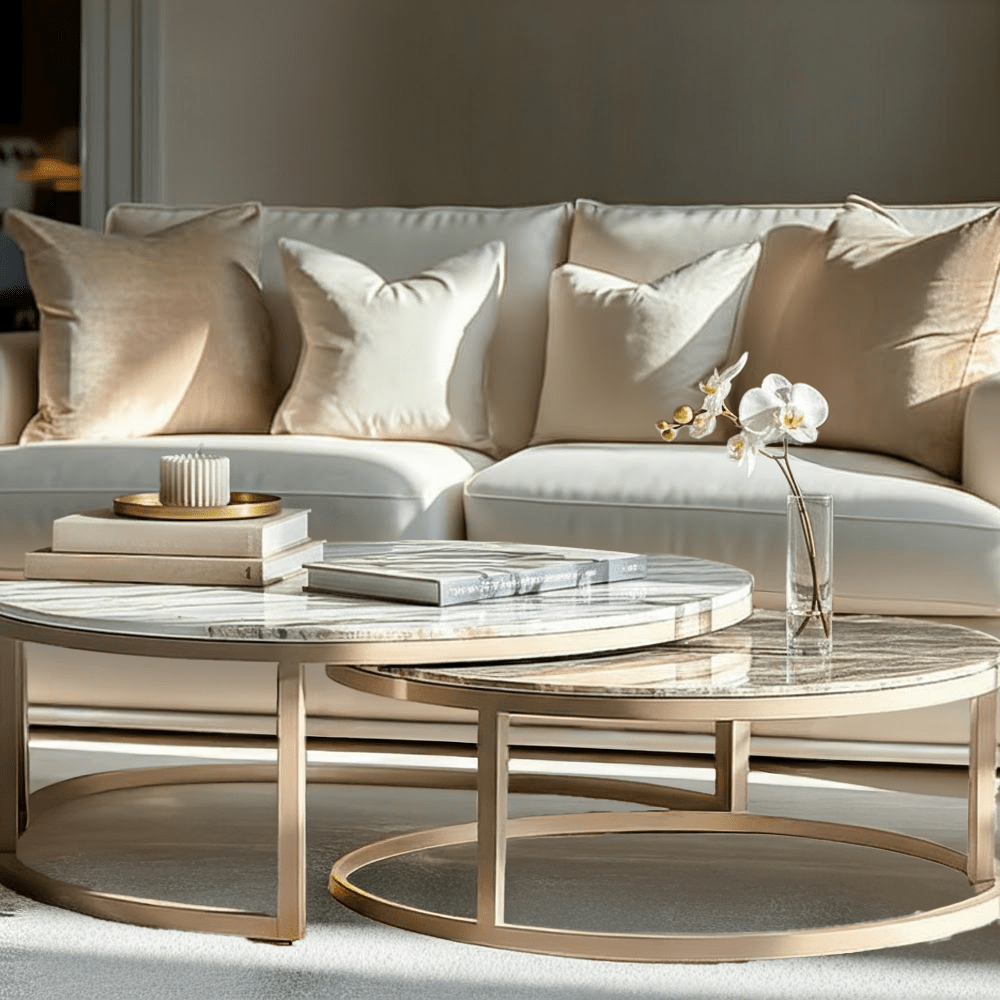 Sylvaine Taupe & Marble Topped Nested Coffee Tables Furniture