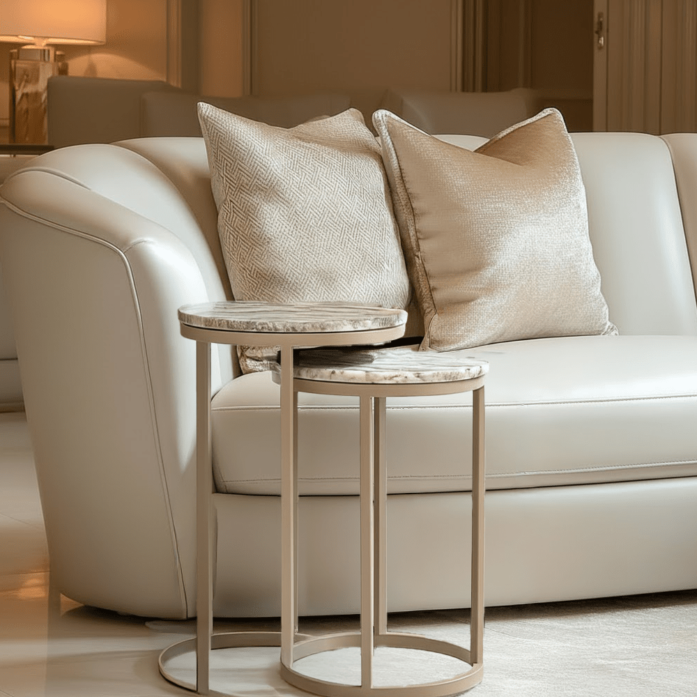 Sylvaine Taupe & Marble Topped Stackable Side Tables- Set of 2 Furniture