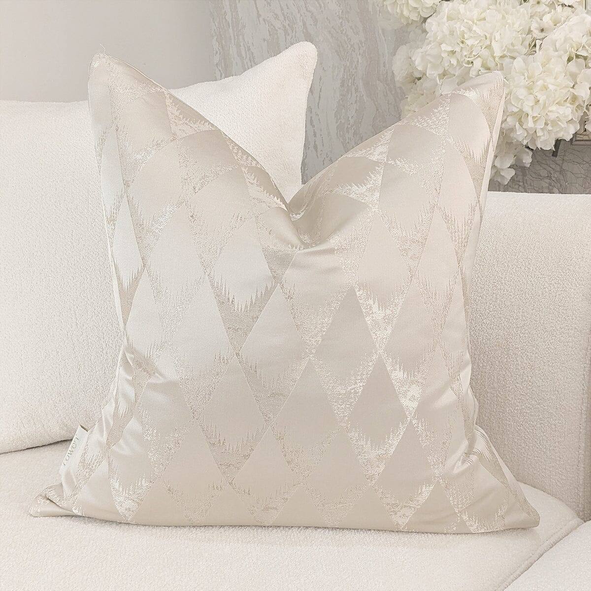 Tacoma Cream & Gold Geometric Metallic Feather Filled Cushion - 50x50cm