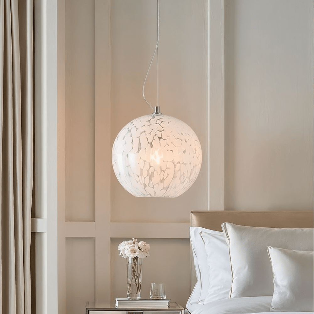 Tamsin Glass White Speckled Pendant Ceiling Light Lighting