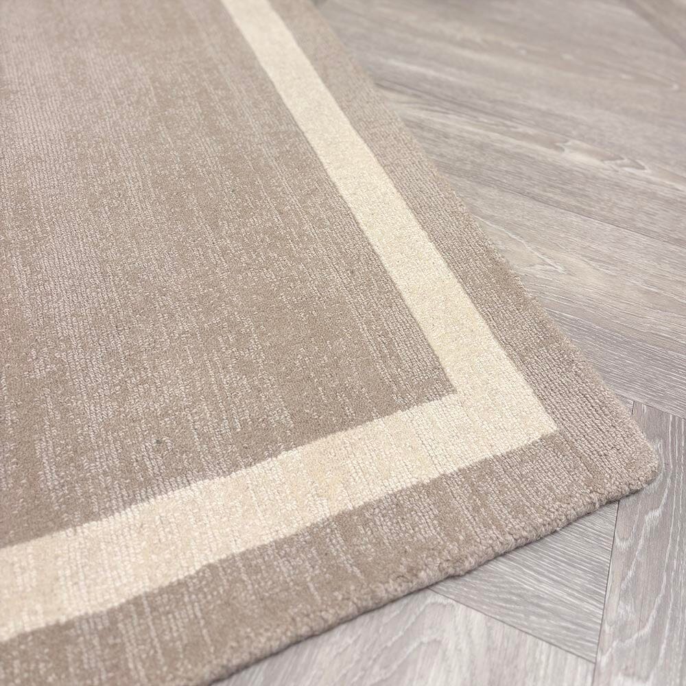 Tamsin Taupe Wool Rug with Cream Border Textiles