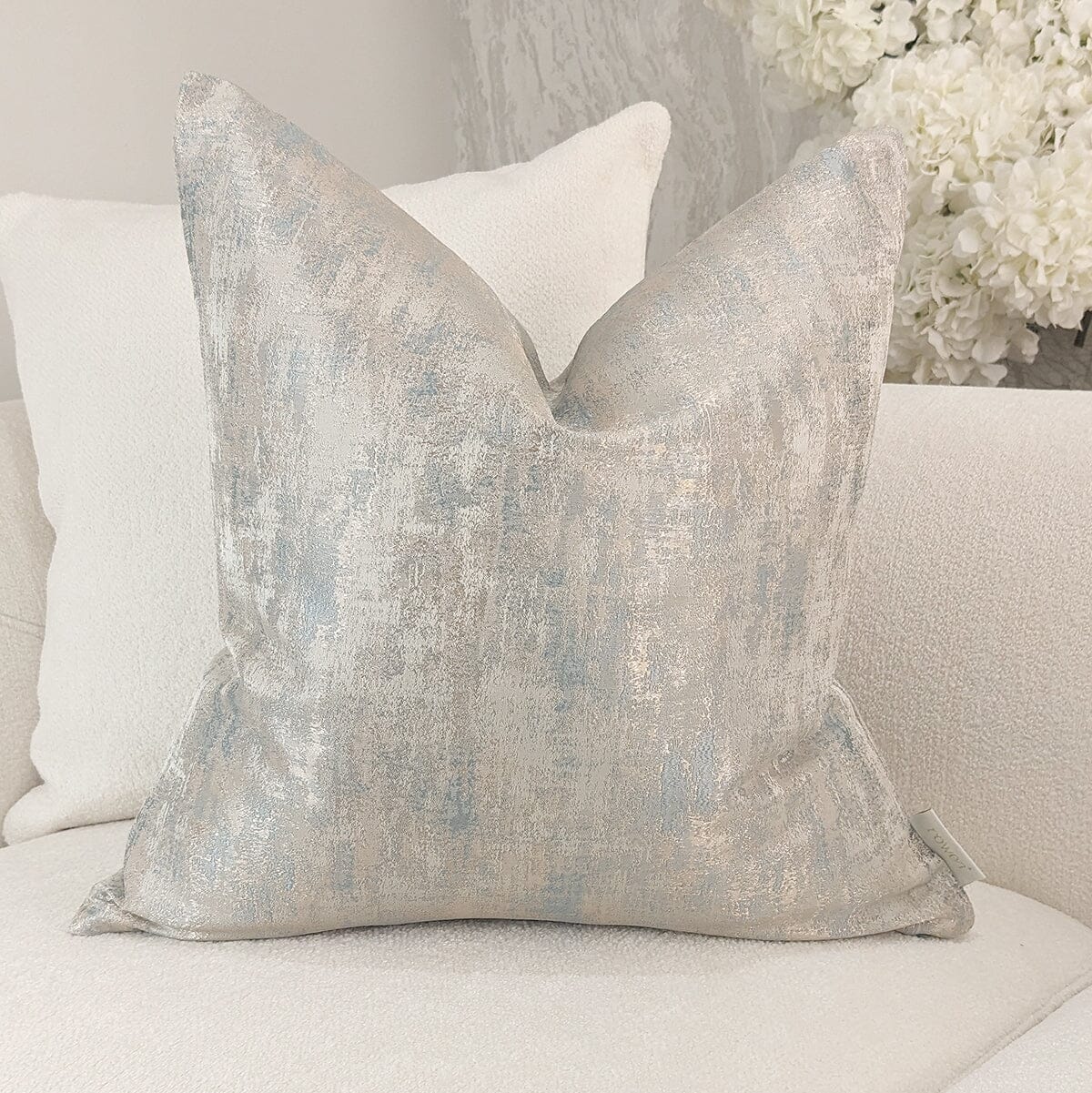 Tamzin Gold & Duck Egg Metallic Feather Filled Cushion - 50x50cm Textiles