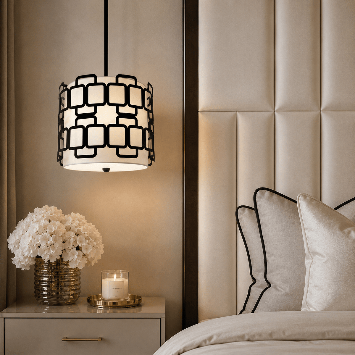 Tessera Black Geometric 3 Light Pendant Ceiling Light Lighting