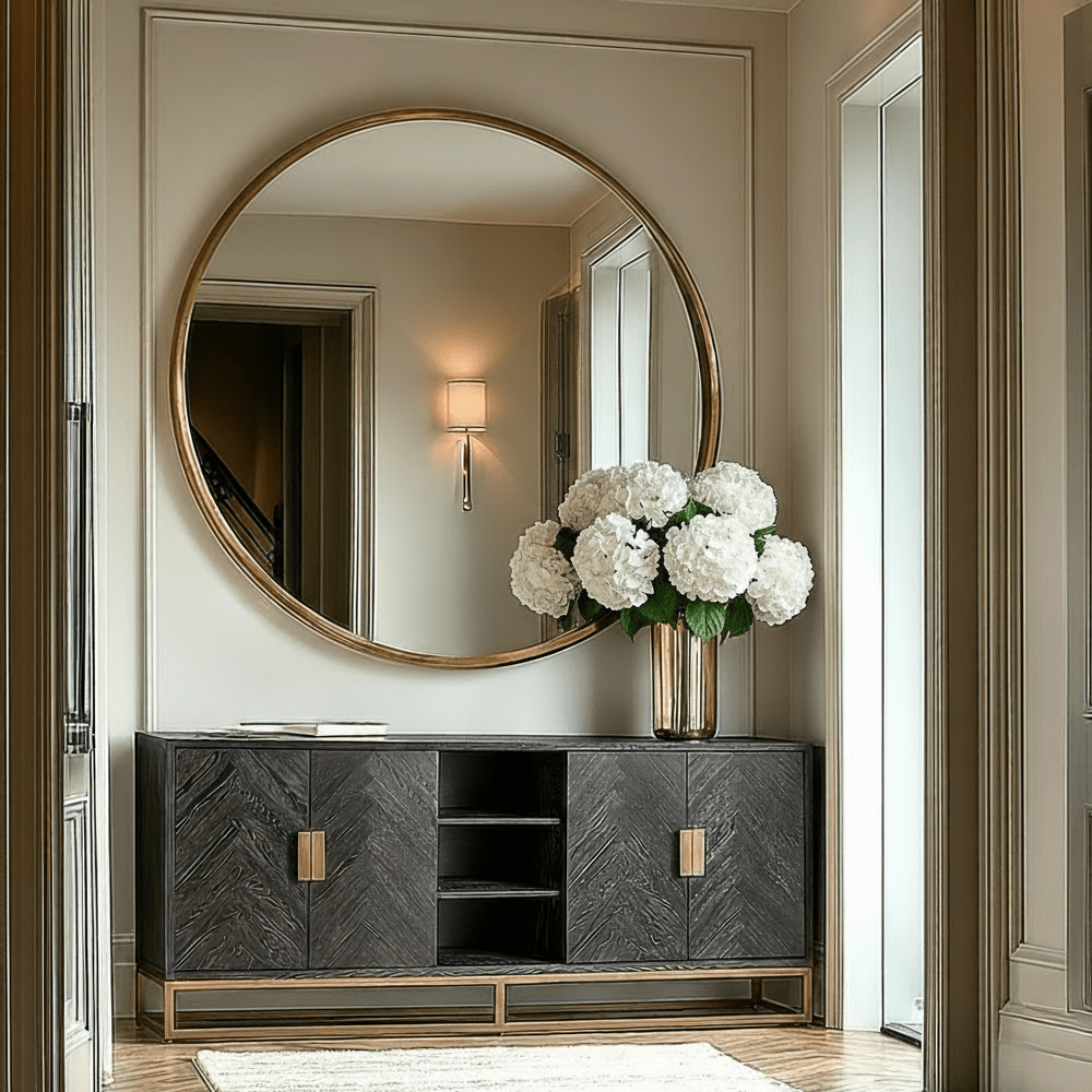 Thessaly Black Chevron Sideboard with Brass Handles Furniture