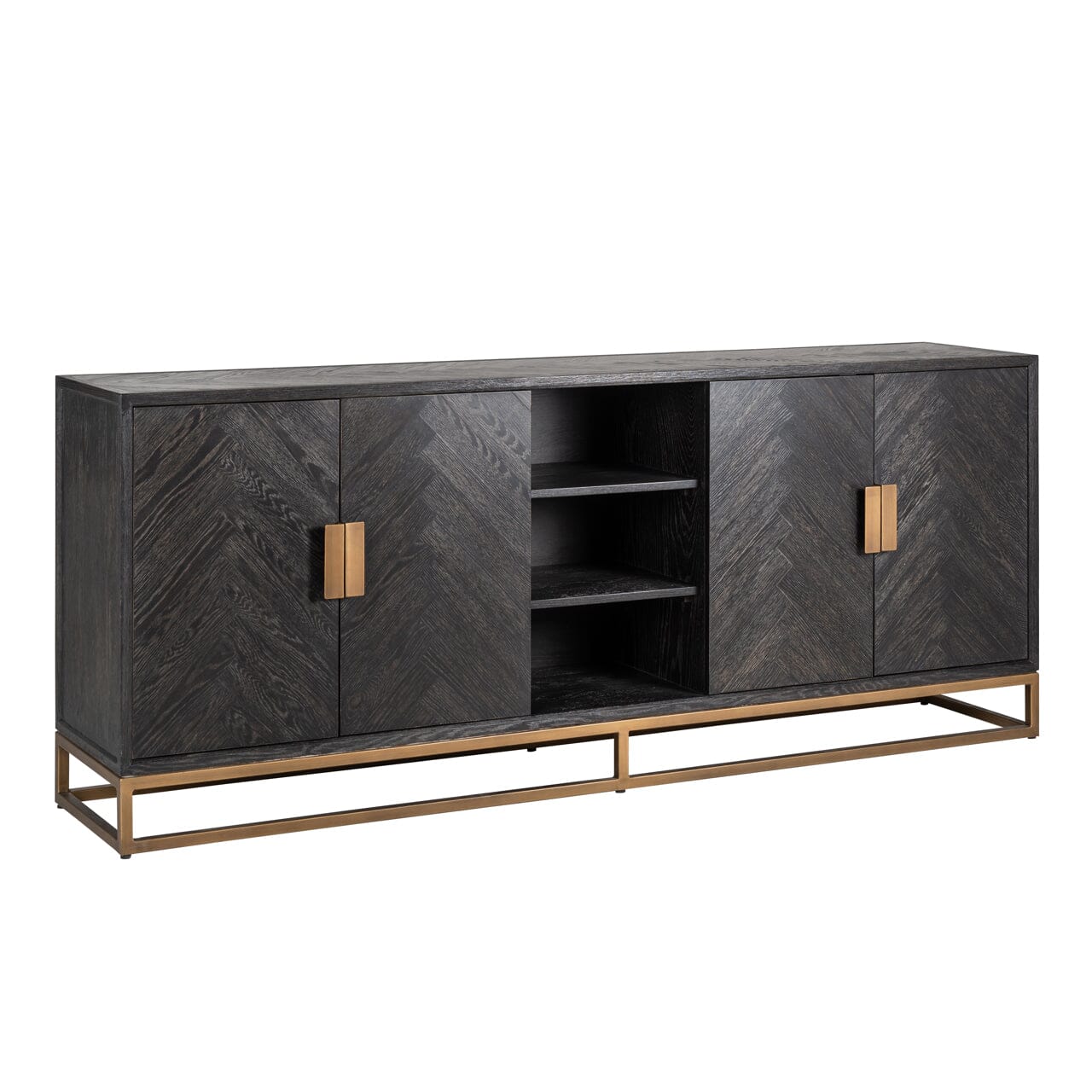 Thessaly Black Chevron Sideboard with Brass Handles Furniture