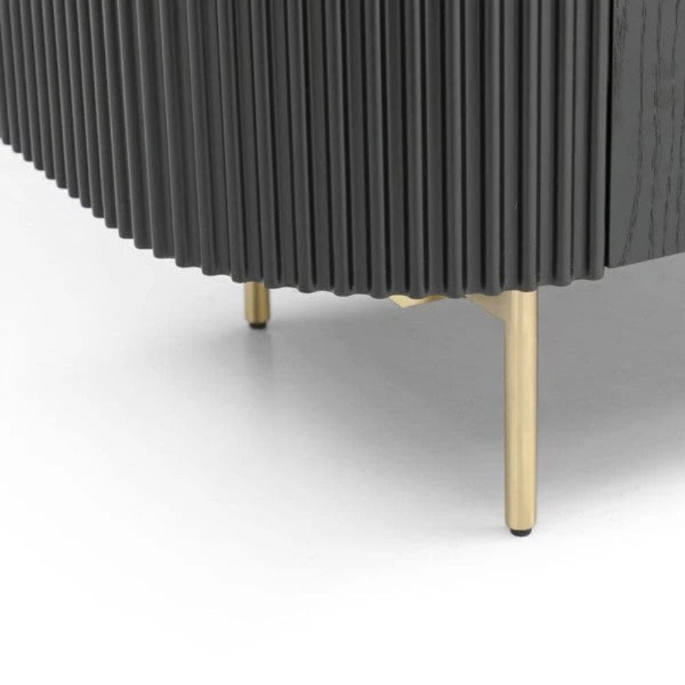Tia Ribbed Rounded Black 2 Door Sideboard with Gold Legs Furniture