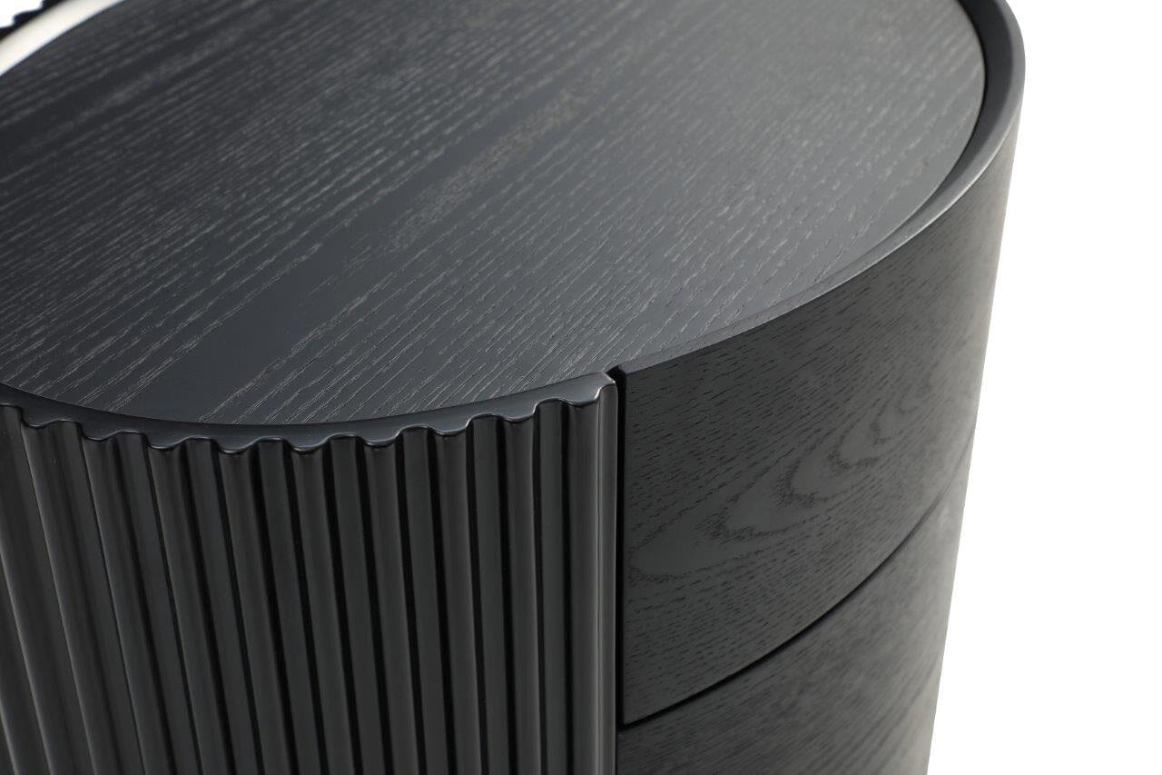 Tia Ribbed Rounded Black 2 Drawer Bedside Table with Gold Legs Furniture