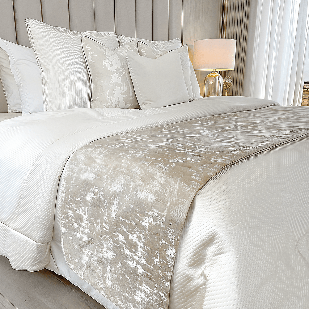 Tiana Cream & Gold Abstract Print Bed Runner Textiles