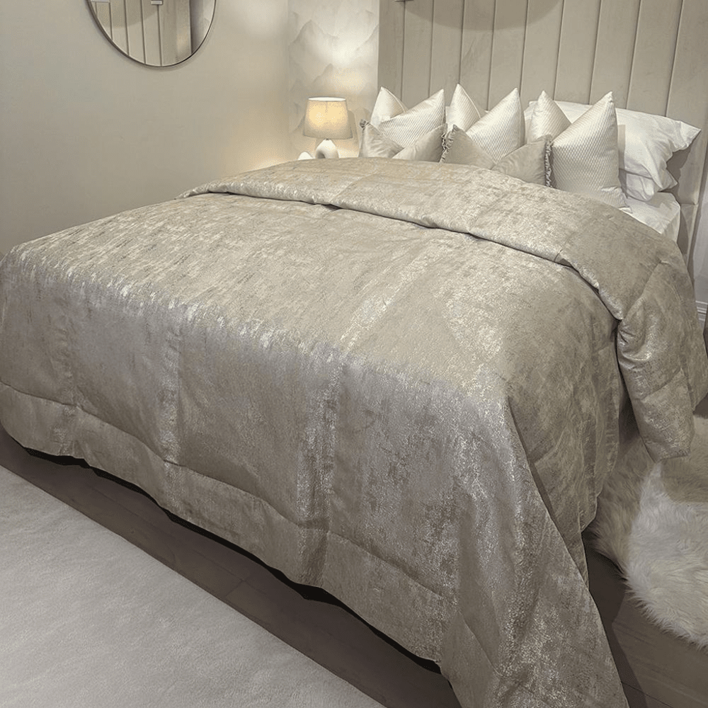 Tiana Cream & Gold Abstract Print Bedspread Textiles