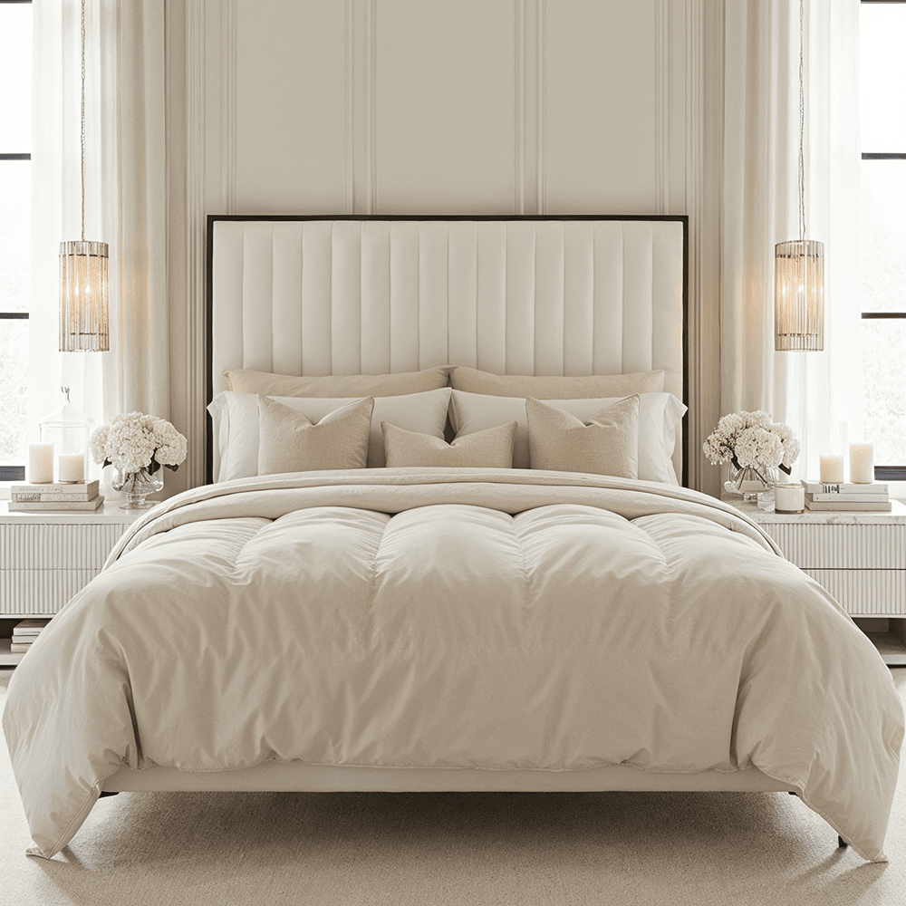 Tiffany Cream Velvet Bed With Black Frame Beds and Headboards