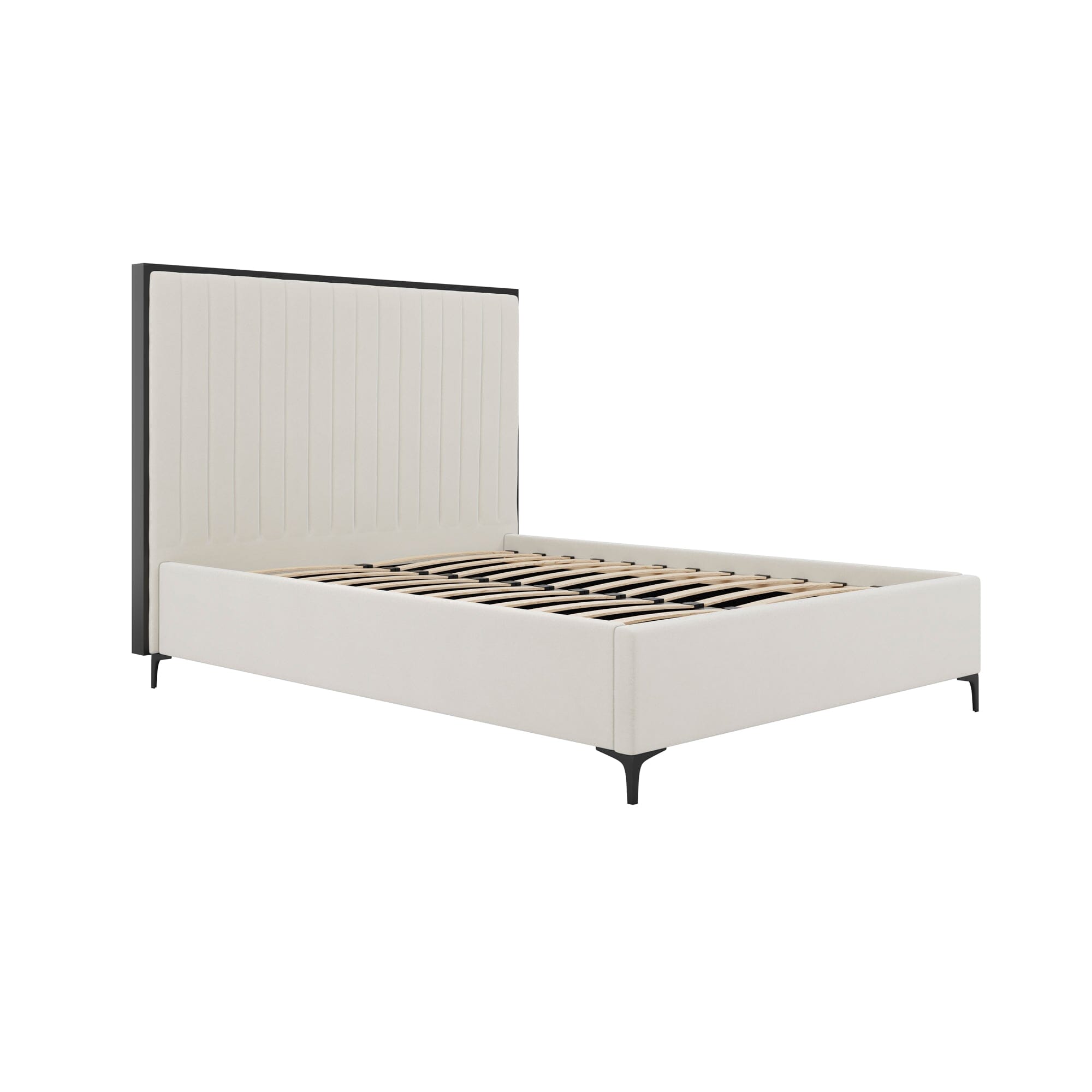 Tiffany Cream Velvet Bed With Black Frame Beds and Headboards