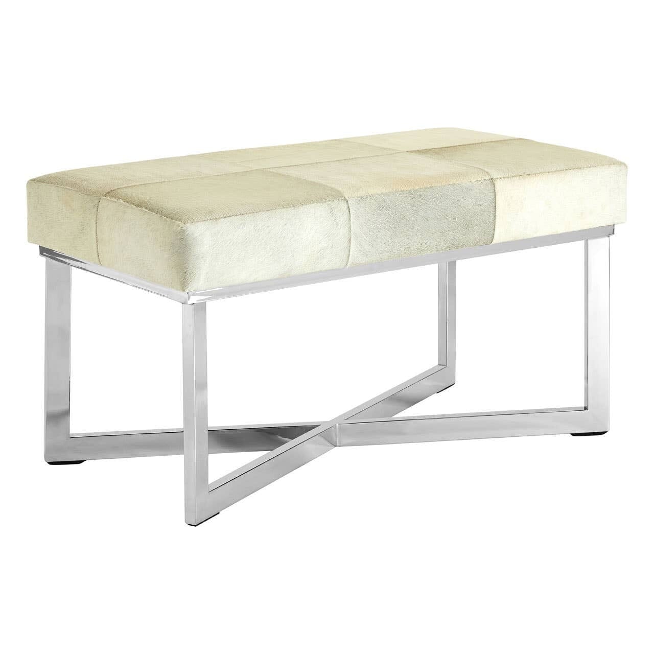 Tigran Light Grey Leather Bench with Silver Base Furniture