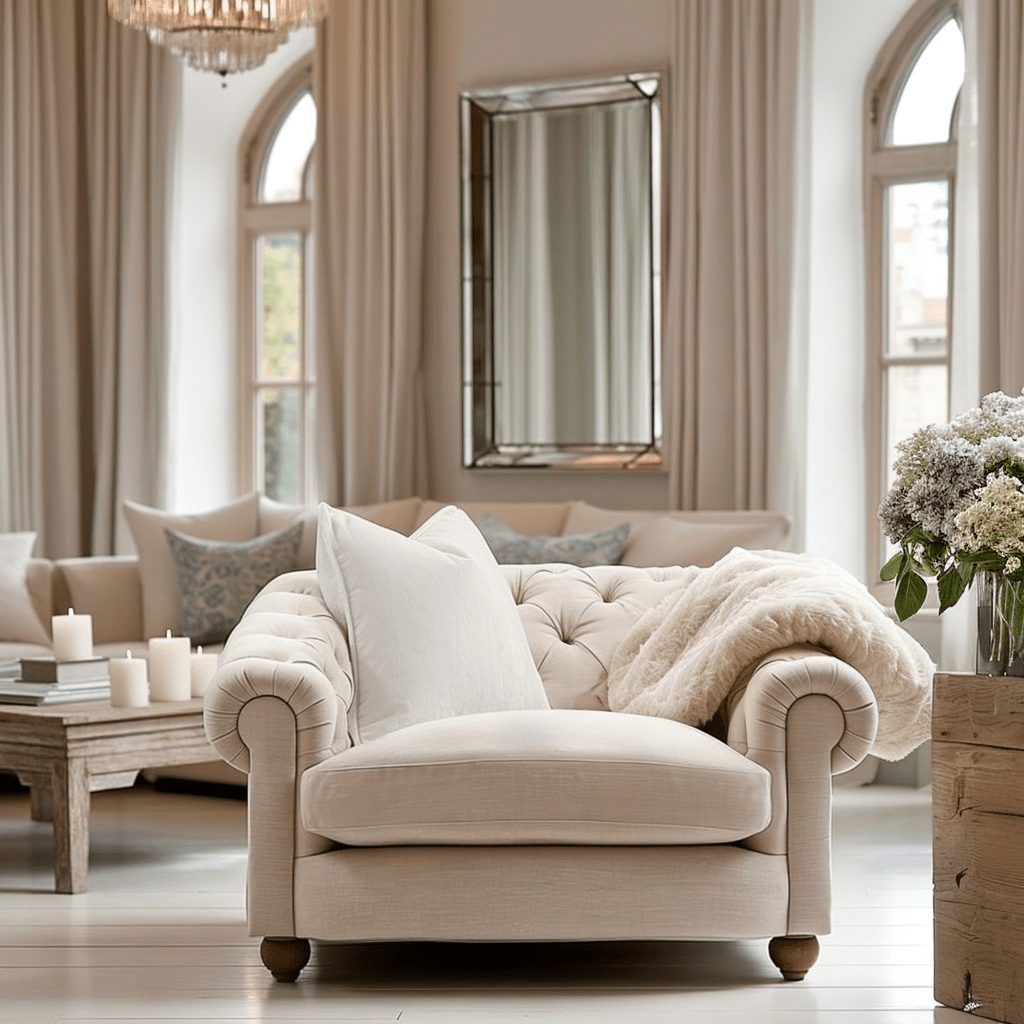Tilda Oatmeal Chesterfield Armchair Sofa