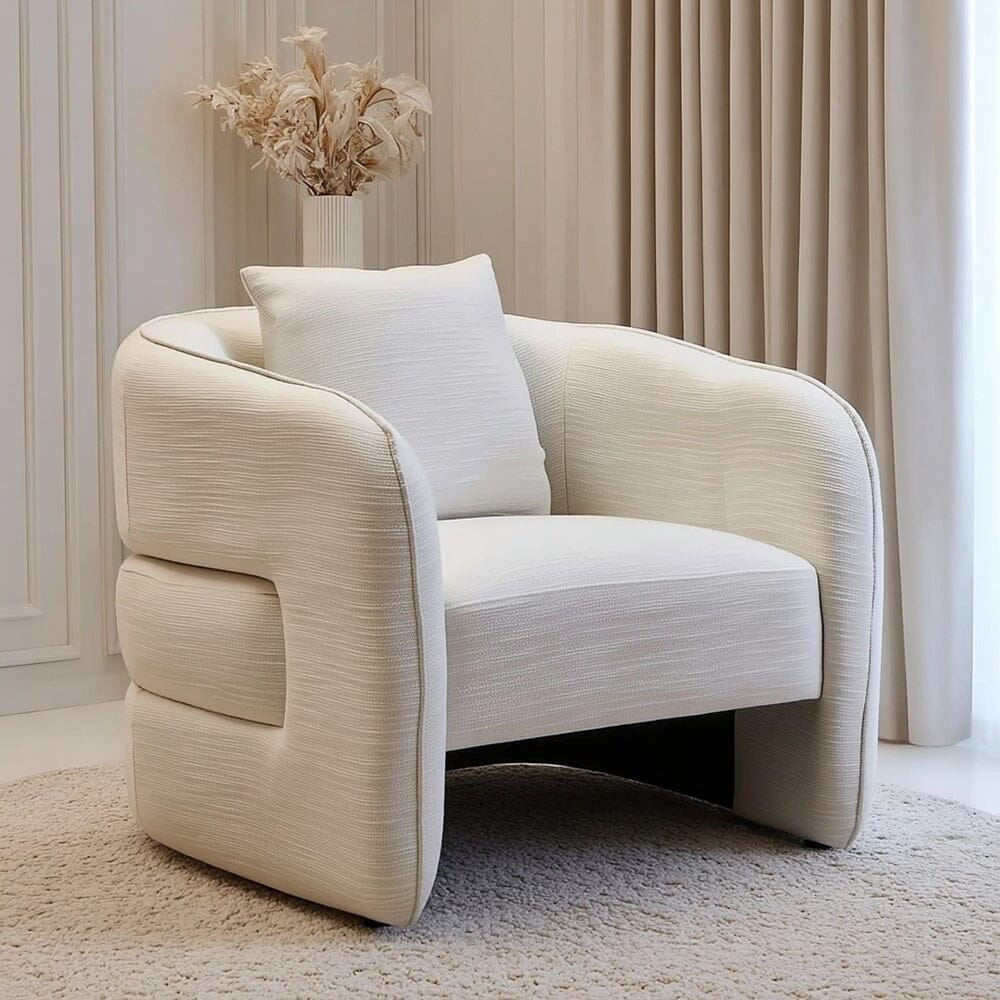 Tofna Cream Linen Effect Curved Accent Chair Furniture