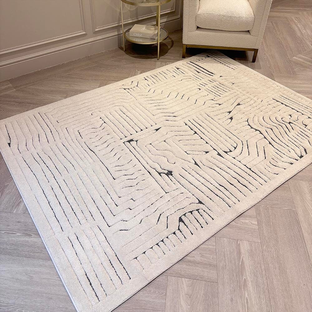 Toronto Cream & Black Abstract Patterned Rug Textiles
