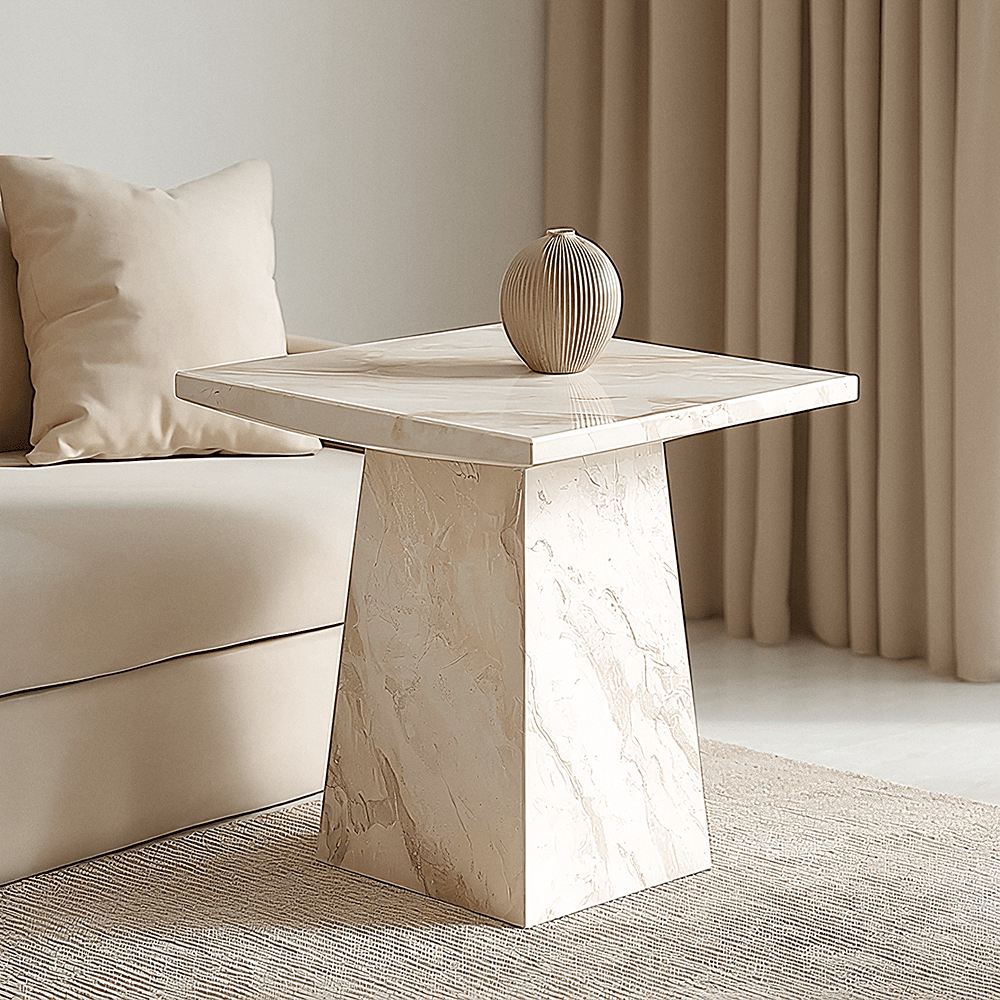 Travara Taupe & Cream Marble Side Table Furniture