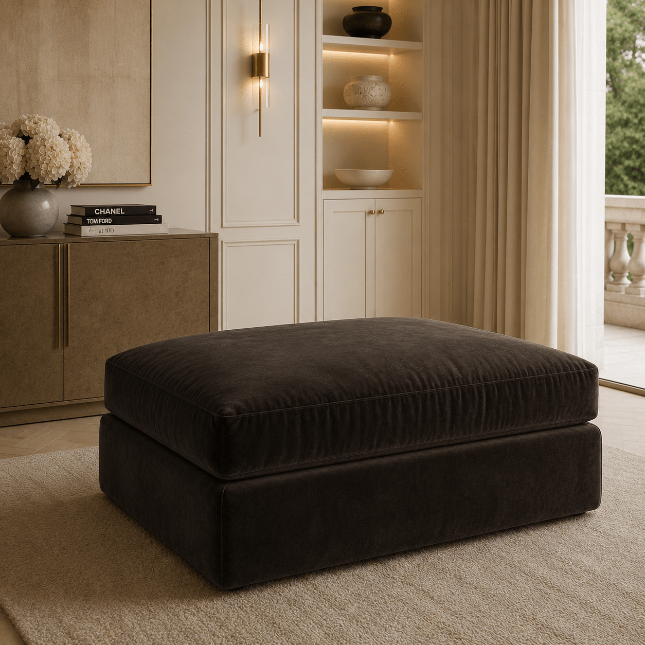 Tribeca Chocolate Brown Velvet Large Footstool Sofa