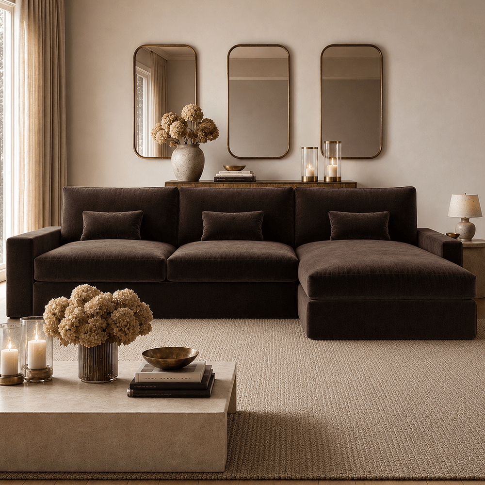 Tribeca Chocolate Brown Velvet Large Right Hand Facing Chaise End Sofa Sofa