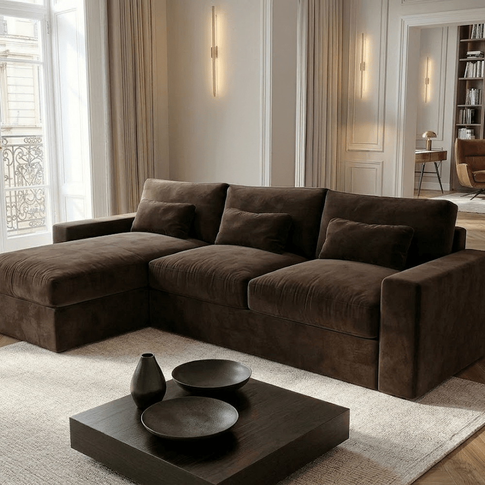 Tribeca Chocolate Brown Velvet Medium Left Hand Facing Chaise End Sofa Sofa